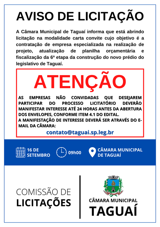 Aviso De Licitação — Câmara Municipal De Taguaí 8733
